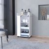 Willow Park Glass Door Bar Cart with Bottle Holder and Casters White